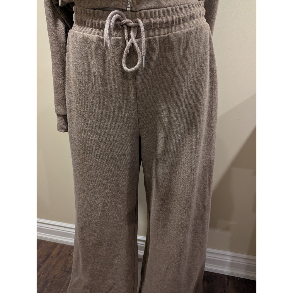Zara Lounge Pants Beige Taupe Wide Leg Women's Size S Elastic Drawstring Pockets